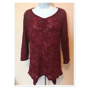Etoile Maroon Sequin Embellished Floral Sweater S